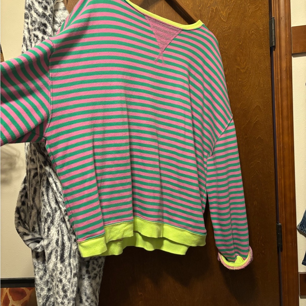 Free People Pink and Green Striped Top